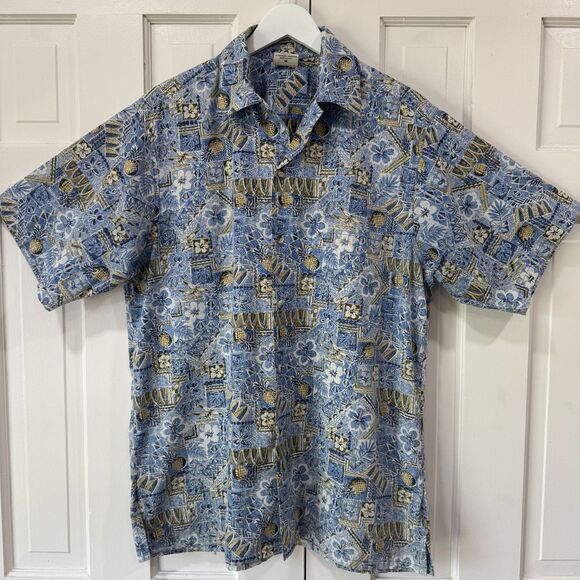 Go Barefoot Hawaiian Shirt Popover Reverse Floral Print Short Sleeve Cotton Med - Picture 2 of 11
